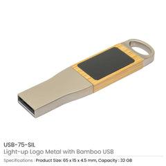 Custom Printed Light - Up Logo USB Flash Drives 32Gb - Bamboo | Custom Packaging Printing | Free Design Support | Yalla Printing UAE