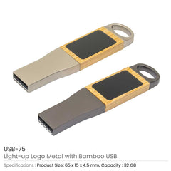 Custom Printed Light - Up Logo USB Flash Drives 32Gb - Bamboo | Custom Packaging Printing | Free Design Support | Yalla Printing UAE