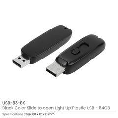 Custom Printed Light - Up LED Logo USB With Slide Button 64Gb V. 3.0 | Logo Branding Corporate Gift | UAE Delivery | Yalla Printing UAE