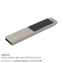 Custom Printed Light - Up Silver Metal 16Gb USB - Stainless Steel | Exhibitions, Conferences, Corporate Events | Yalla Printing UAE