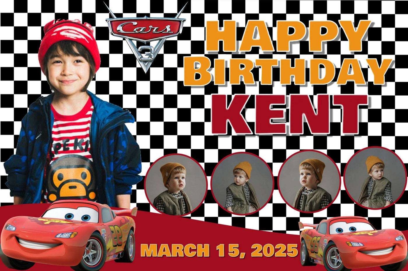 Race to the Finish" Personalized Birthday Banner - Lightning McQueen Adventure! - Yalla Printing