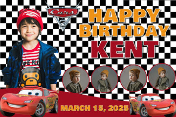 Race to the Finish" Personalized Birthday Banner - Lightning McQueen Adventure!