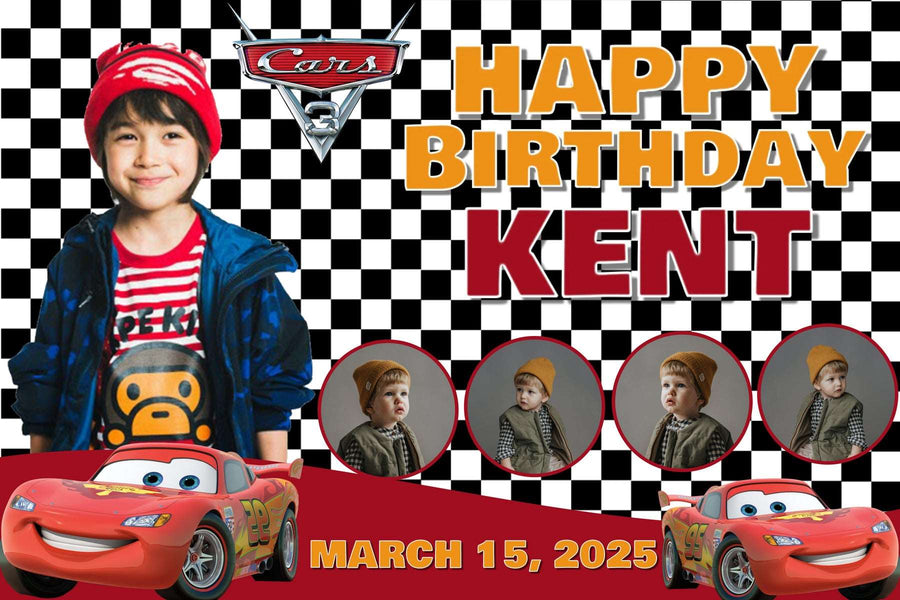 Race to the Finish" Personalized Birthday Banner - Lightning McQueen Adventure! - Yalla Printing