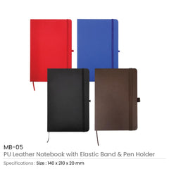 Custom Printed A5 Pu Leather Notebooks With Elastic Band, Calendar, Pen Holder | Logo Branding Corporate Gift | UAE Delivery | Yalla Printing UAE