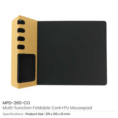 Custom Printed Multi Function Foldable Cork+Pu Mousepad | Logo Branding Corporate Gift | UAE Delivery | Yalla Printing UAE