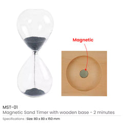 Custom Printed Magnetic Sand Timer With Wooden Base - 2 Minutes | Logo Branding Corporate Gift | UAE Delivery | Yalla Printing UAE