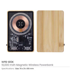 Custom Printed Magnetic Fast Wireless Powerbank 15W In Bamboo Casing - Bamboo | Logo Branding Corporate Gift | UAE Delivery | Yalla Printing UAE