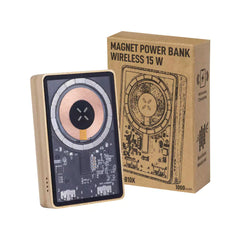 Custom Printed Magnetic Fast Wireless Powerbank 15W In Bamboo Casing - Bamboo | Logo Branding Corporate Gift | UAE Delivery | Yalla Printing UAE