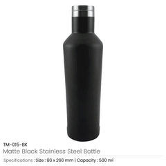 Custom Printed Double Wall Matte Black Stainless Steel Bottles, 500ml | Exhibitions, Conferences, Corporate Events | Yalla Printing UAE