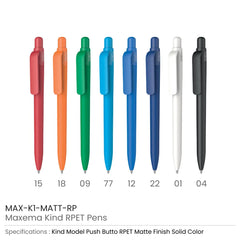 Custom Printed Maxema Kind RPET Pens, Matte Solid Color - Eco - Friendly RPET | Logo Branding Corporate Gift | UAE Delivery | Yalla Printing UAE