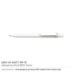 Custom Printed Maxema Kind RPET Pens, Matte Solid Color - Eco - Friendly RPET | Logo Branding Corporate Gift | UAE Delivery | Yalla Printing UAE