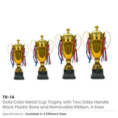 Metal Close Cup Trophies with Two-Sided Handle & Attached Ribbons