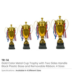 Metal Close Cup Trophies With Two-sided Handle & Attached Ribbons