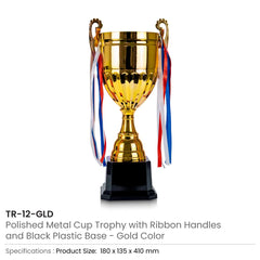 Metal Cup Trophies With Removable Ribbon Attached To Both Handles