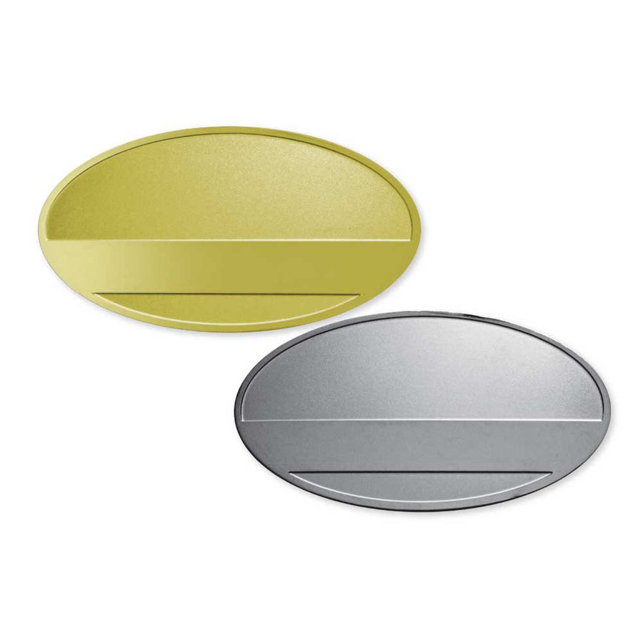 Custom Printed Oval Metal Name Badges - Stainless Steel | Logo Branding Corporate Gift | UAE Delivery | Yalla Printing UAE