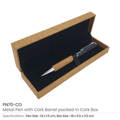 Metal Pen with Cork Barrel and Box | Logo Printed Business Gift – Yalla Printing UAE