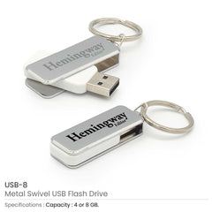 Custom Printed Metal Swivel USB With Key Holder - Stainless Steel | Logo Branding Corporate Gift | UAE Delivery | Yalla Printing UAE