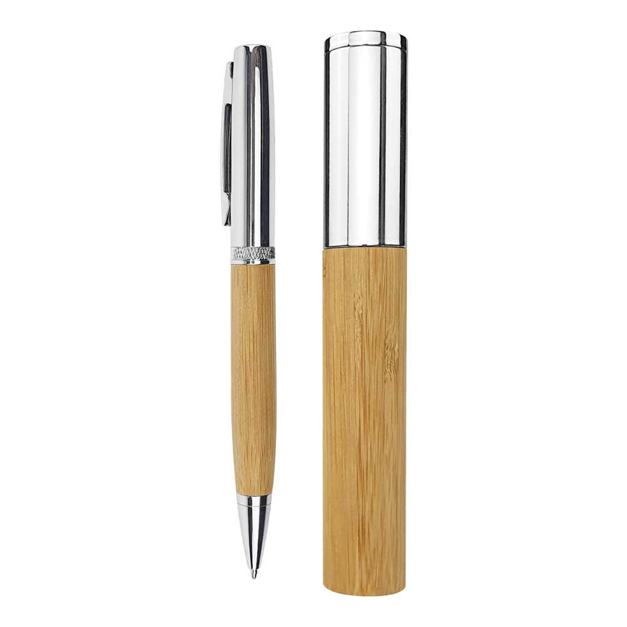 Metal and Bamboo Pen with Tube Box | Logo Printed Business Gift – Yalla Printing UAE
