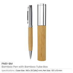 Metal and Bamboo Pen with Tube Box | Logo Printed Business Gift – Yalla Printing UAE