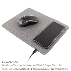 Fast Wireless Charging Mousepad in 15W, Foldable Design Type-C