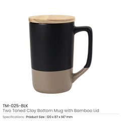 Custom Printed Two - Toned Ceramic Mugs With Clay Bottom, Bamboo Lid 15 Oz - Ceramic | Logo Branding Corporate Gift | UAE Delivery | Yalla Printing UAE