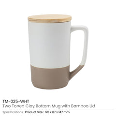 Custom Printed Two - Toned Ceramic Mugs With Clay Bottom, Bamboo Lid 15 Oz - Ceramic | Logo Branding Corporate Gift | UAE Delivery | Yalla Printing UAE