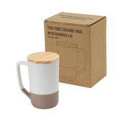 Custom Printed Two - Toned Ceramic Mugs With Clay Bottom, Bamboo Lid 15 Oz - Ceramic | Logo Branding Corporate Gift | UAE Delivery | Yalla Printing UAE