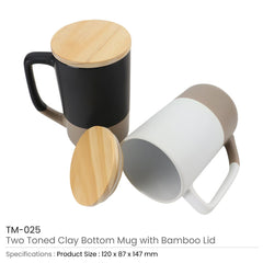 Custom Printed Two - Toned Ceramic Mugs With Clay Bottom, Bamboo Lid 15 Oz - Ceramic | Logo Branding Corporate Gift | UAE Delivery | Yalla Printing UAE