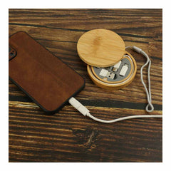 Custom Printed Multi - Charging Cable Set In Round Bamboo Case - Bamboo | Exhibitions, Conferences, Corporate Events | Yalla Printing UAE
