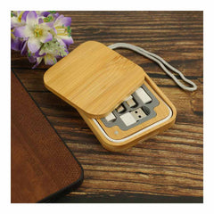 Custom Printed Multi - Charging Cable Set In Square Bamboo Case - Bamboo | Exhibitions, Conferences, Corporate Events | Yalla Printing UAE
