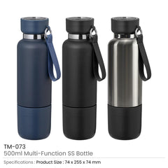 Custom Printed Multi - Function Ss Bottles, Double Wall, Base Cup, Lanyard, 500Ml - Stainless Steel | Logo Branding Corporate Gift | UAE Delivery | Yalla Printing UAE