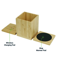 Custom Printed Foldable Bamboo Fast Wireless Charging Pad 15W With Mug Warmer And Pen Holder - Bamboo | Logo Branding Corporate Gift | UAE Delivery | Yalla Printing UAE