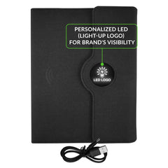 USB Drives – Powerbank Portfolio Notebook , 8000 mAh , with 15W Wireless Charging | Corporate Gifts & Promotions – Yalla Printing UAE