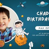 Navy Blue Astronaut Birthday Banner  - Space-Themed Party Decor - Yalla Printing