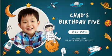 Navy Blue Astronaut Birthday Banner  - Space-Themed Party Decor