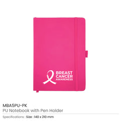 Custom Printed Pu Notebook With Breast Cancer Awareness Logo | Logo Branding Corporate Gift | UAE Delivery | Yalla Printing UAE