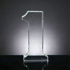 Custom Printed Crystal Glass Trophy In Number One Shape With Gold Lock Closure Box | Custom Packaging Printing | Free Design Support | Yalla Printing UAE