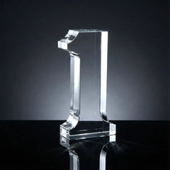 Crystal Awards – Crystal Glass Trophy in Number One Shape with Gold Lock Closure Box | Custom Packaging Printing | Free Design Support | Yalla Printing UAE