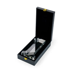 Crystal Awards – Crystal Glass Trophy in Number One Shape with Gold Lock Closure Box | Custom Packaging Printing | Free Design Support | Yalla Printing UAE