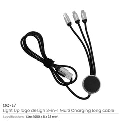 Custom Printed 3 - In - 1 Multi Charging Long Cable 105Cm With Light Up Logo Design | Exhibitions, Conferences, Corporate Events | Yalla Printing UAE