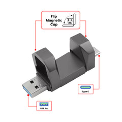 Custom Printed Otg USB Flip In Gun Metal 32Gb V. 3.0 Type C Flip Magnetic Cap - Stainless Steel | Exhibitions, Conferences, Corporate Events | Yalla Printing UAE