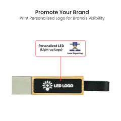 Custom Printed Bamboo LED Logo USB With Strap 64Gb V. 3.0 - Bamboo | Logo Branding Corporate Gift | UAE Delivery | Yalla Printing UAE