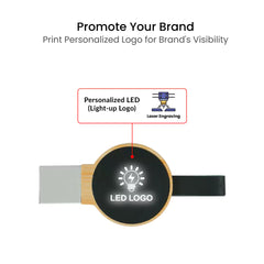 Custom Printed Bamboo Round LED Logo USB With Strap 64Gb V. 3.0 - Bamboo | Logo Branding Corporate Gift | UAE Delivery | Yalla Printing UAE