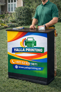 Custom Printed Fabric Velcro Table 100 x 100 cm – Satin Fabric Single Side Print with Velcro Installation and Rectangle Table Top | Professional Business Printing | Free Design Support | Yalla Printing UAE