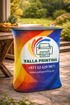 Custom Printed Hydraulic Tension Fabric Table 78 x 100 cm – Single Side Tension Fabric Print with Rectangle Table Top | Logo Branding Corporate Gift | UAE Delivery | Yalla Printing UAE