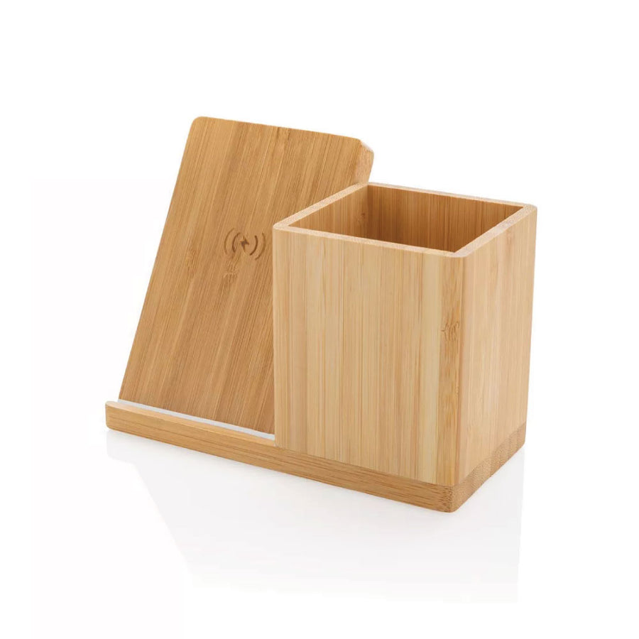 Custom Printed Bamboo Pen Holder With 10W Wireless Charger - Bamboo | Exhibitions, Conferences, Corporate Events | Yalla Printing UAE