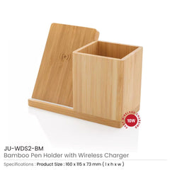 Bamboo Pen Holder with 10W Wireless Charger | Corporate Tech Gift – Yalla Printing UAE