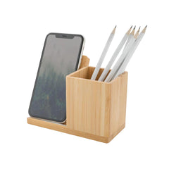 Bamboo Pen Holder with 10W Wireless Charger | Corporate Tech Gift – Yalla Printing UAE