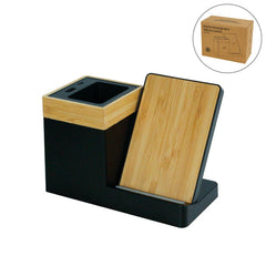 Custom Printed Bamboo Pen Holder With 15W Wireless Charger & LED Logo - Bamboo | Exhibitions, Conferences, Corporate Events | Yalla Printing UAE