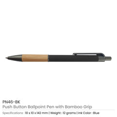 Push Button Ballpoint Pen with Bamboo Grip | Logo Printed Business Gift – Yalla Printing UAE